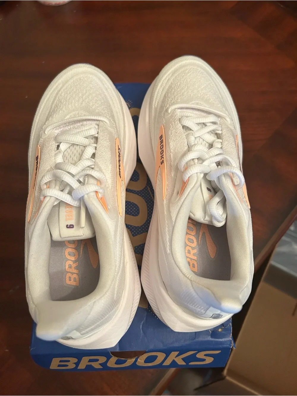 Women’s Brooks White Athletic Shoes with Lavender Soles and Pink Accents